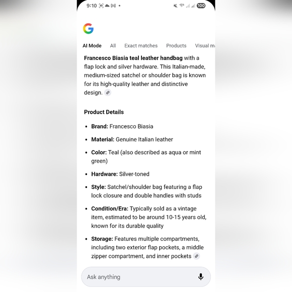 Vtg Francesco Biasia Teal Leather Hand Bag Purse Flap Lock Silver Hardware Italy - Picture 15 of 15